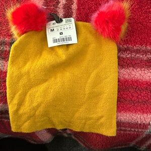 Yellow women’s Beanie with Red Pom Poms